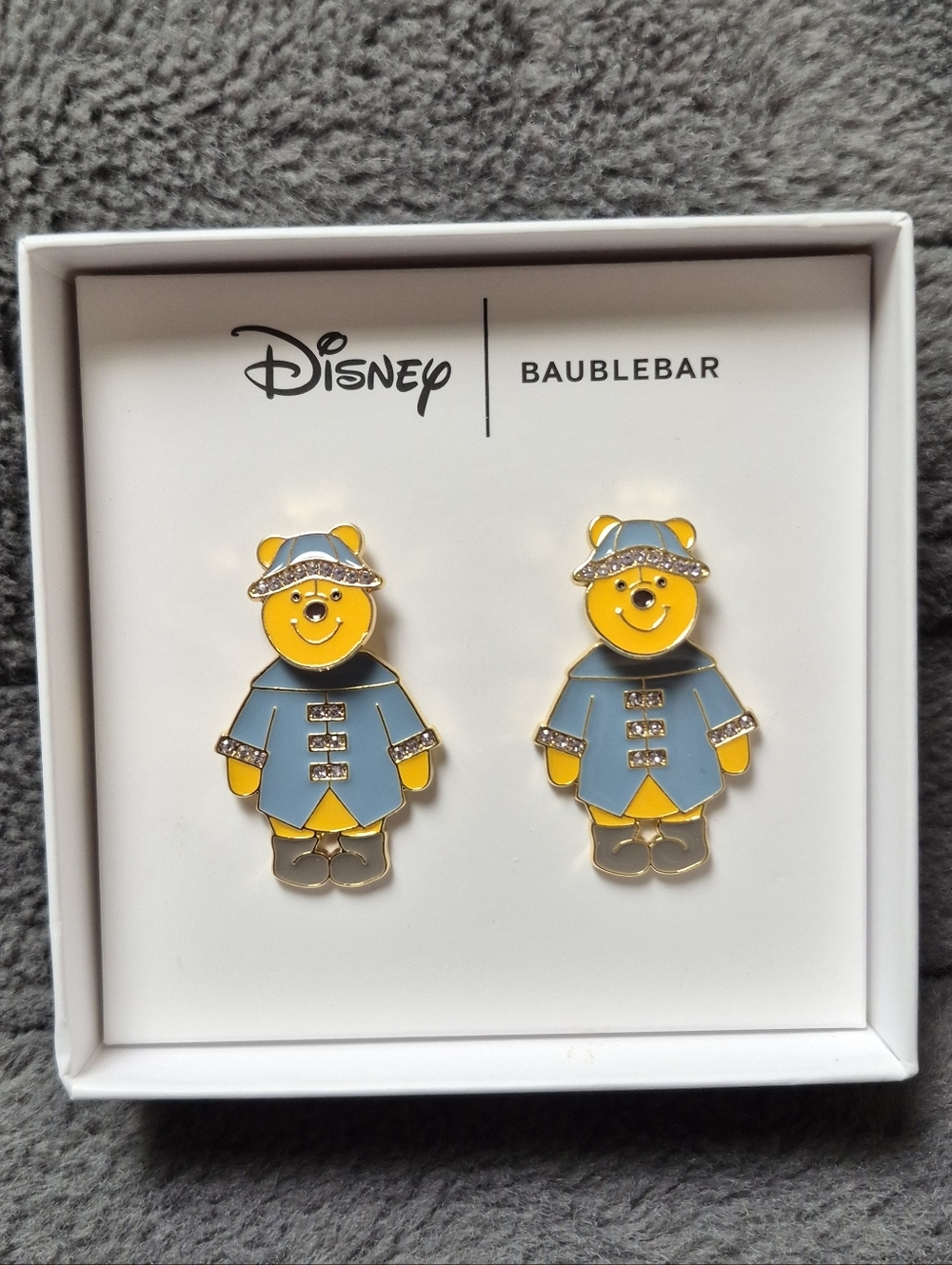 Disney x BaubleBar Winnie the Pooh In Raincoat & Hat Earrings, New In Box
